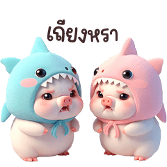 Couple Piggy shark hat