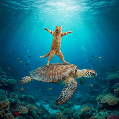 A long-limbed Cat dancing under the sea