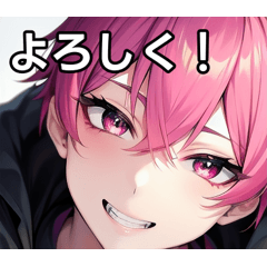 pink hair boy sticker