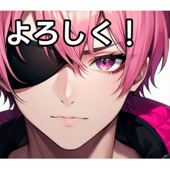 Boy with eyepatch and pink hair