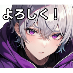 Purple hoodie and silver haired boy