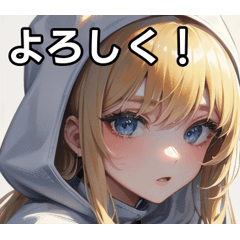 blonde girl with white hoodie sticker