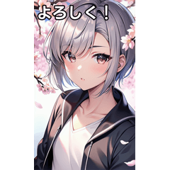 Spring cherry blossoms silver-haired boy