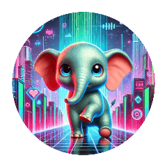 Cute elephant in futuristic cyberpunk st