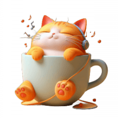 Cup Cat Listening to Music,