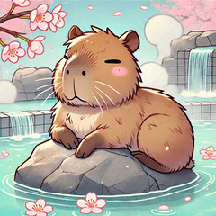 Relaxing Capybara in a Sakura Hot Spring