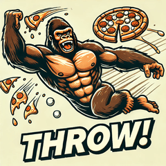 Gorilla throwing pizza