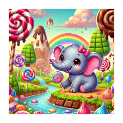 Elephant exploring a world of colorful s