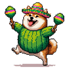 Pixel art cactus fat shiba dog