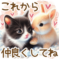 Softly colored rabbits and cats