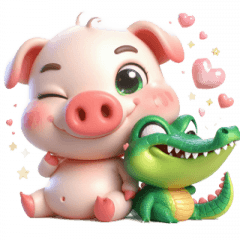 Pink Pig & Crocodile Clingy Couple