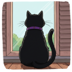 黒猫　後ろ姿　窓の外を見ている【おふく】