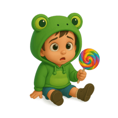 Cute kid wearing a green frog hoodie