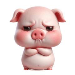 Pink Pig Feeling Sad and About to Cry