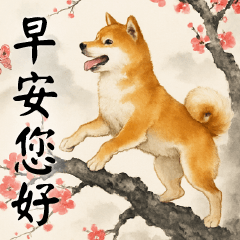 (S)Greetings elders Ink painting dog