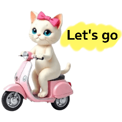 White cat with bow-animated stickers