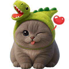 Gray Cat Green Dino