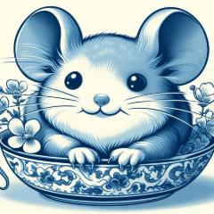 Blue and white porcelain mouse