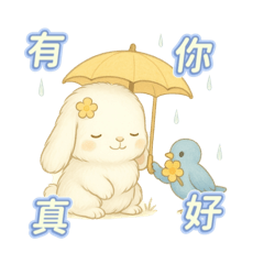 Lop-eared rabbit & bird