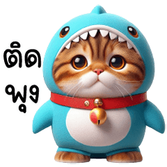 Brown tabby cat in shark costume, cute