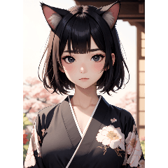 Cat kimono girl portrait
