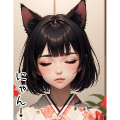 Cat kimono girl's daily words 2