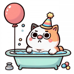 Bath Cat Celebrating Alone,
