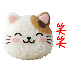 Cat rice ball delivers a note.