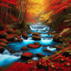 Autumn Stream & Fall Leaves Stamps