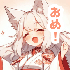 Girl sticker white fox maiden outfit