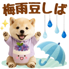 大人可愛い癒し豆しばの梅雨スタンプ