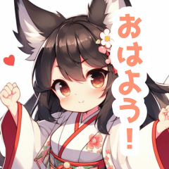 Black fox girl sticker in miko outfit
