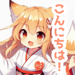 Girl sticker with fox miko outfit