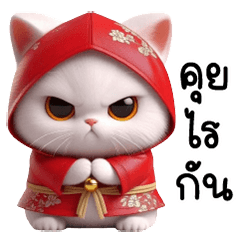ไวท์แคทชุดกันฝนสีแดง น่ารัก