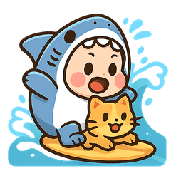 Shark Baby Surfer & Cat