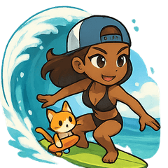 Surf Cat Girls Bikini Surfer Cute Kitty