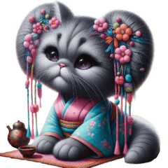 แมวเทาประหลาดชุดกิโมโน