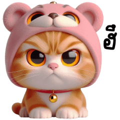 Cute big-eyed orange cat pink bear head