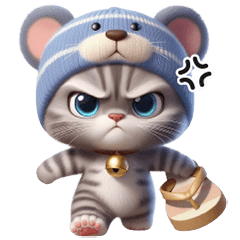 Big-eyed cat, pastel bear hat