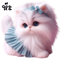 sweet white cat blue skirt