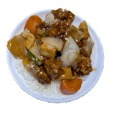 Sweet and sour pork rice bowl photo from