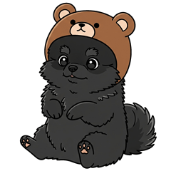 クマ帽の黒いポメラニアンのスタンプ