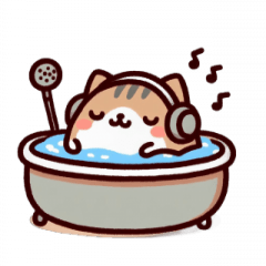 Bath Cat Listening to Music,