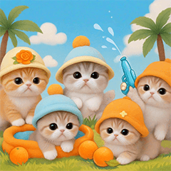 スコティッシュ猫 かわいいカラフル帽 夏