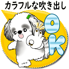 B&amp;W シーズー犬「カラフルな吹き出し」