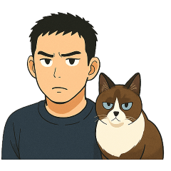 man and monaka(cat)