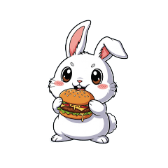 rabbit eating a hamburger