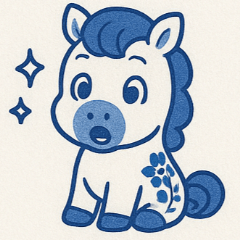 Blue and white porcelain cute pony