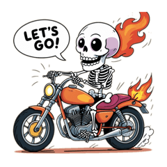 バイクに乗るガイコツくん