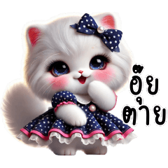 Cute little cat, white cat, blue suit